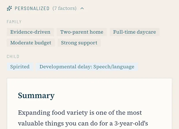A personalized parenting guide with details and references